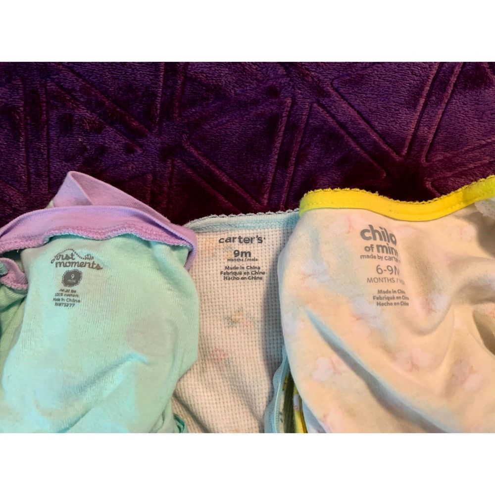 LOT of three girls 6-9 month pajamas PJ's - one-piece zipper floral, dots, blue - Picture 3 of 5